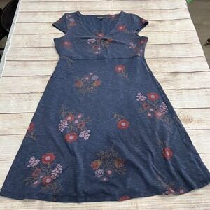 Toad Co Blue Floral Print V Neck Short Sleeve A Line Dress Women Size Medium